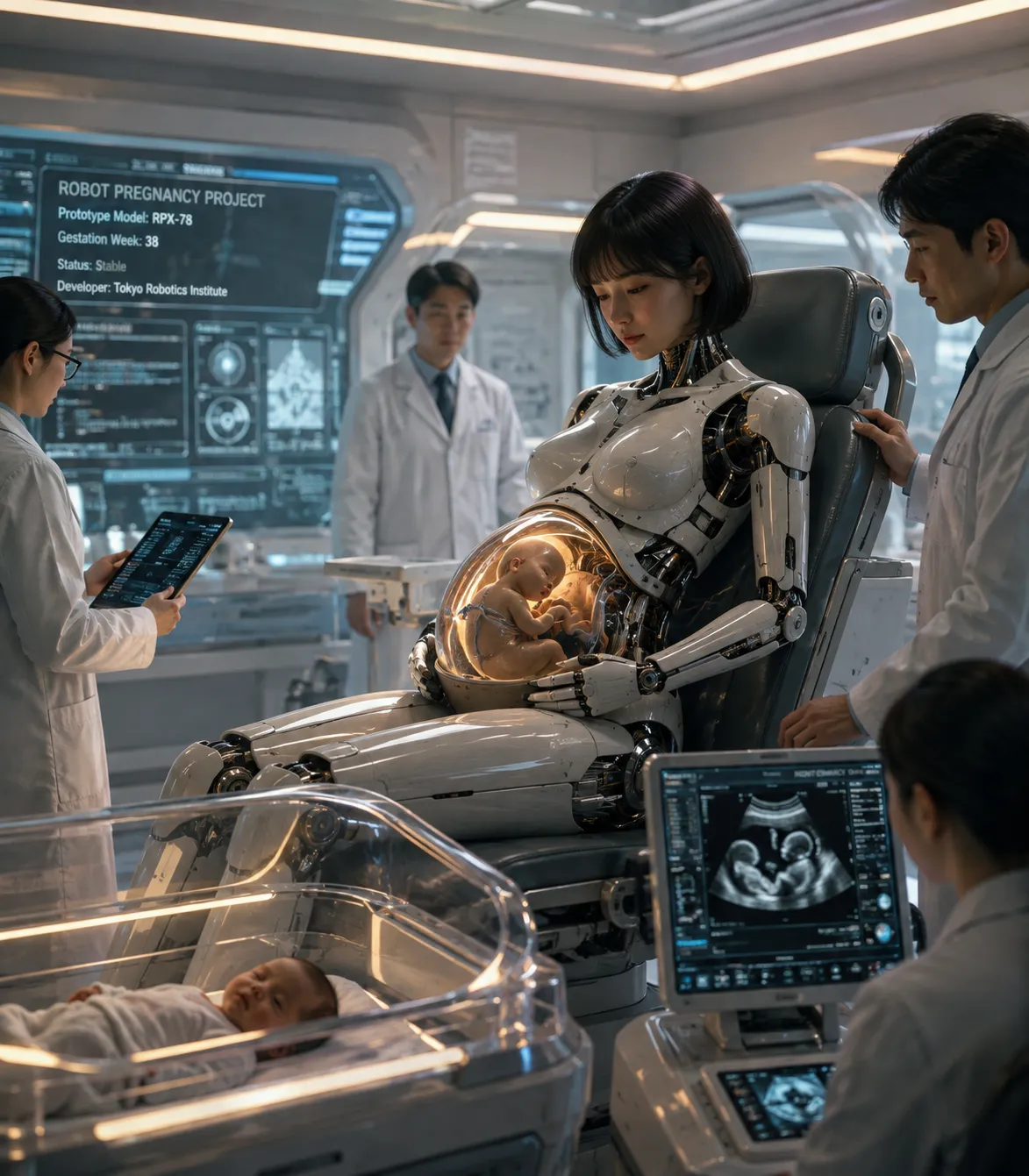 研究施設で胎児を育てる妊娠ロボット
